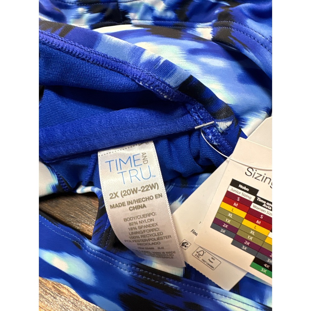 Time and Tru Blue Abstract Ikat High Waist Bikini Set Cutout Top NEW - Picture 12 of 12